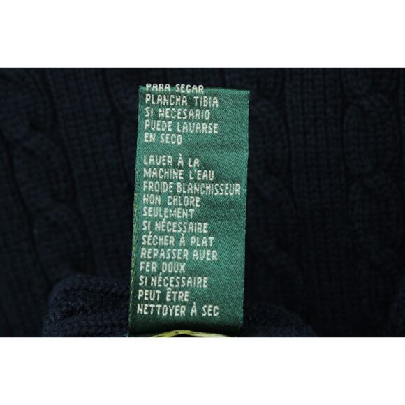 VTG Lauren Ralph Lauren Sweater Women's Large Blue Crest Logo 1/4 Zip Cable Knit - Picture 11 of 12
